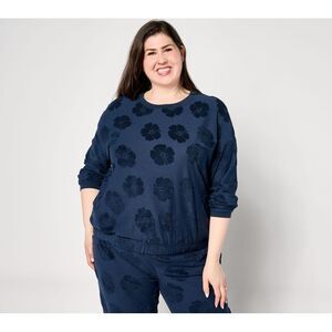 Maya J Women's Sleepwear Sz M Crew Neck Hibiscus Jaquard French Blue A648901